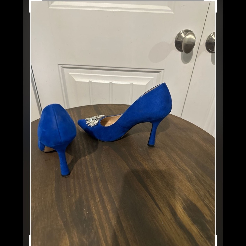 Cobalt Blue Pointed-Toe, Crystal Embellished Heels, Size 10 - Picture 5 of 10